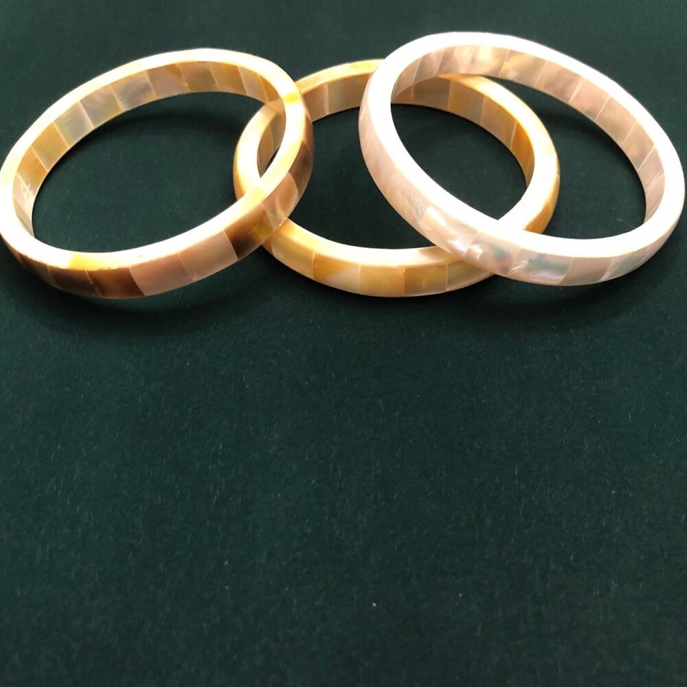 Golden White & Champaign South Sea Mother of Pearl Bangle Set of 3